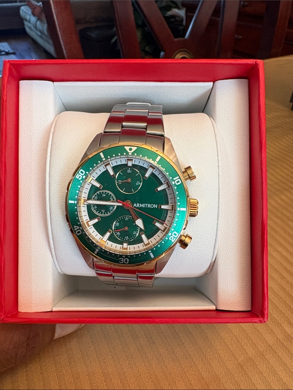 Armitron Green and Gold Stainless Steel Chronograph Watch